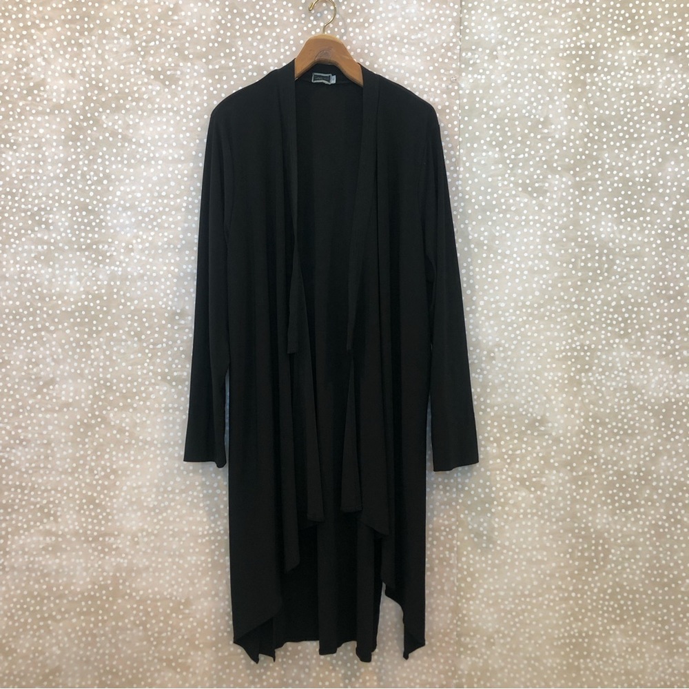 Sympli Size 16 Black Cardigan Long Flowing Open Layering Piece Lagenlook Top